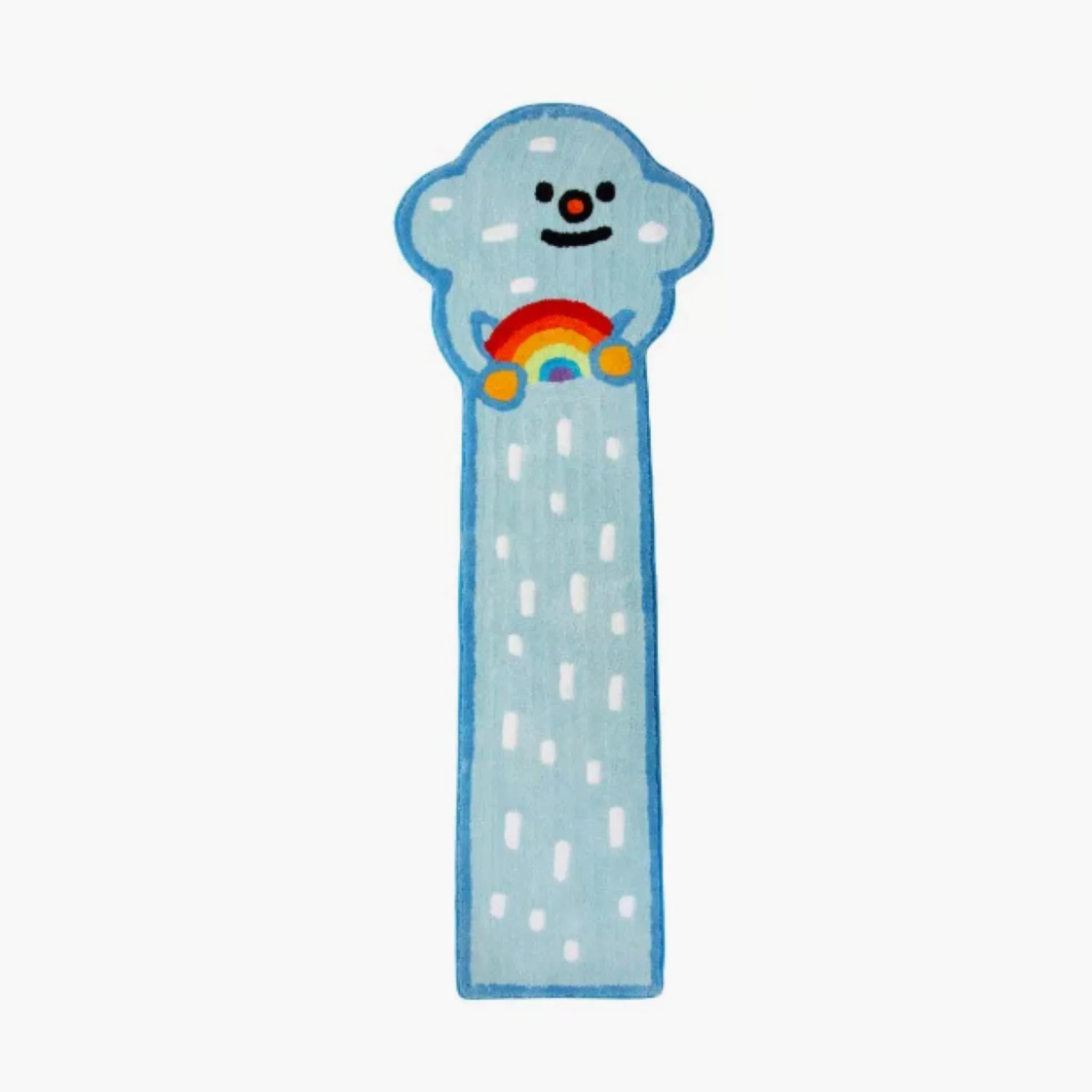 Skye Pastel Blue Graphic Rainbow Cloud Shaped Tufted Runner Rug by Housenfriends on a white background