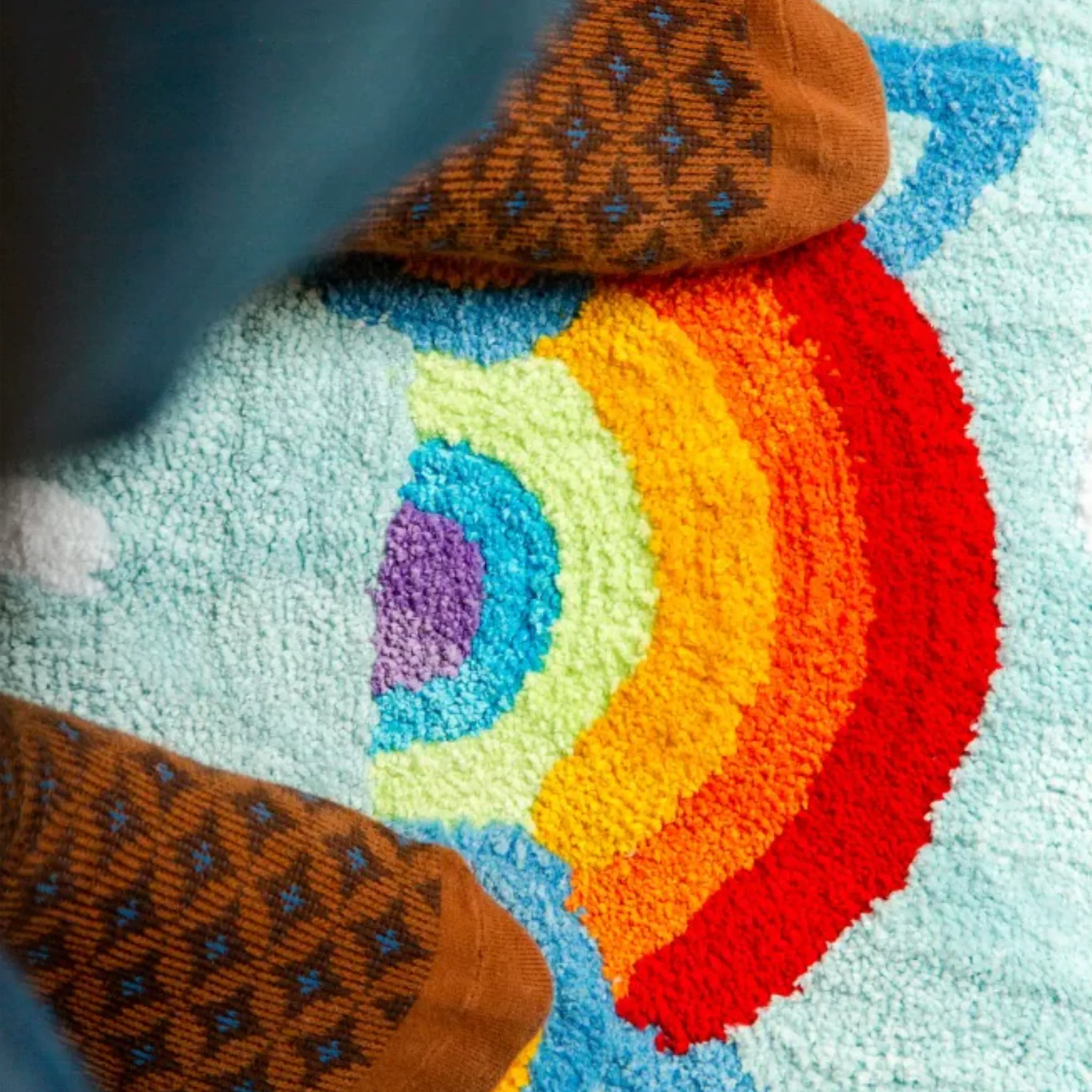 Skye Pastel Blue Graphic Rainbow Cloud Shaped Tufted Runner Rug