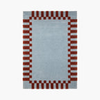 Acropolis Slate Blue and Red High Low Wool Rug by Housenfriends on a white background