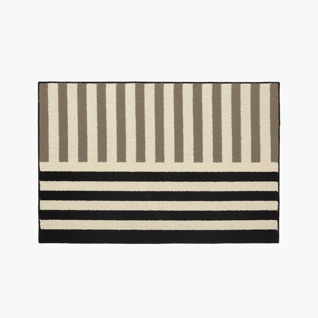 Soren Black Cream & Brown Block-Stripe Textured Rug on a white background
