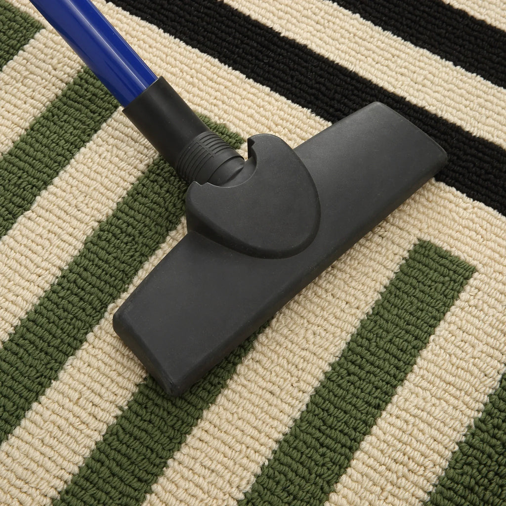 Vacuum-cleaning demo on Soren Cream Black & Green Block-Stripe Textured Rug by Housenfriends