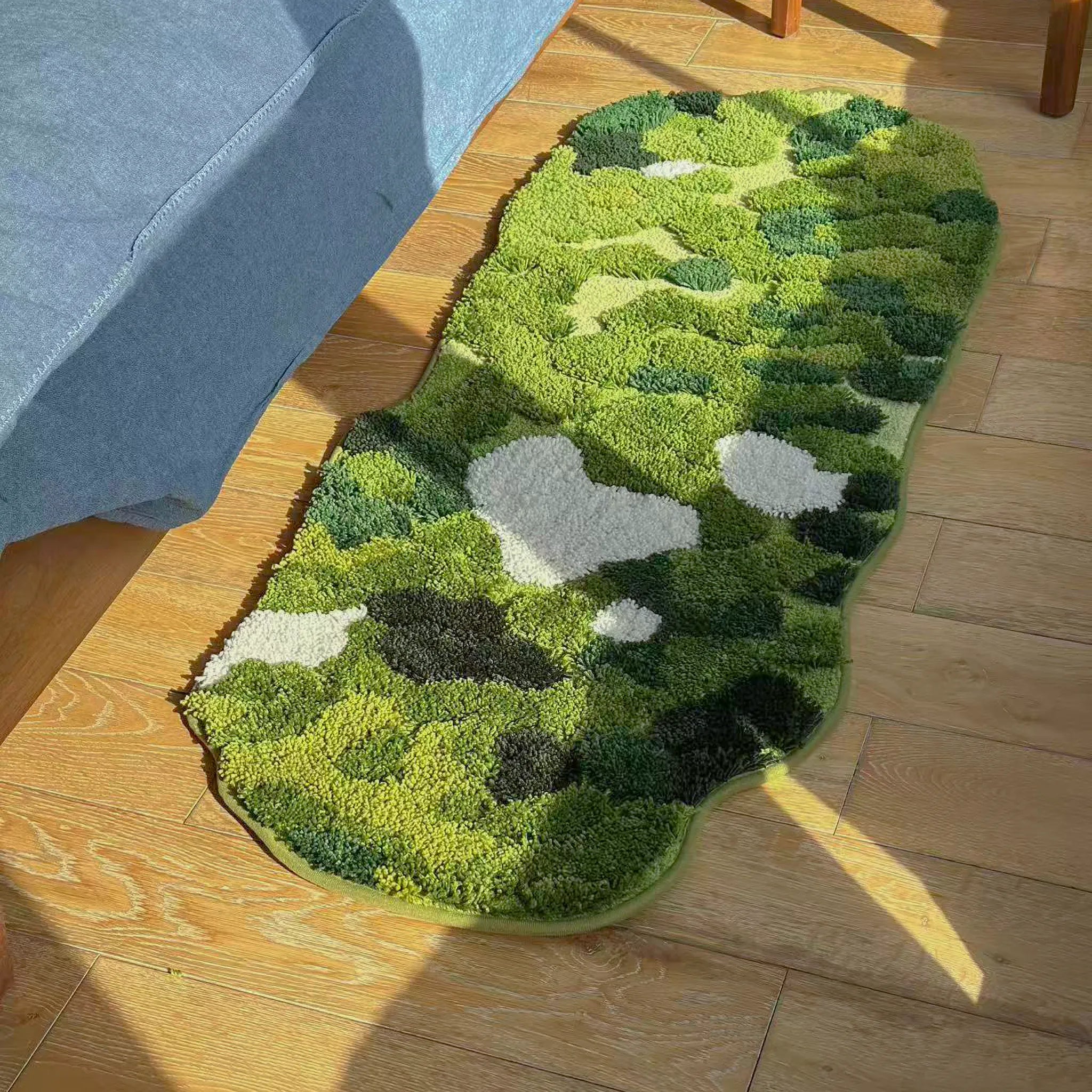 Sylvie forest moss green organic camo runner rug in a bright hallway setting by Housenfriends