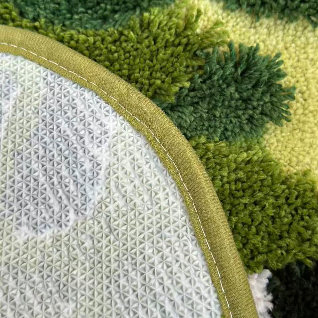 Sylvie moss green runner rug non-slip backing and bound edge detail by Housenfriends