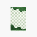 Tess Pastel Green Retro Checkered Moss Green Wavy Edge Tufted Rug by Housenfriends on a plain white background.